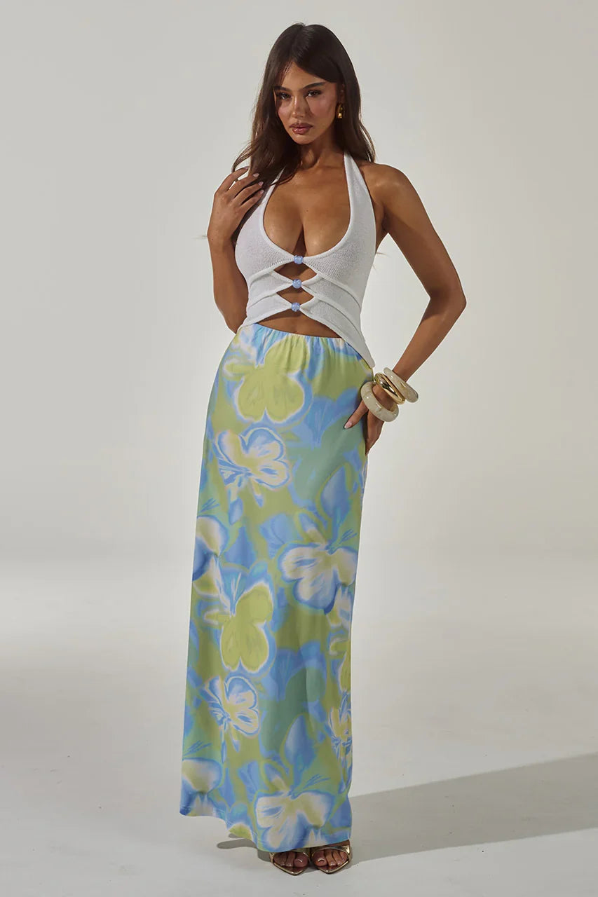 KEAGAN CUTOUT KNIT MAXI DRESS - WHITE/LANA GREEN