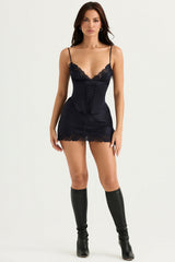 navy satin slip dress