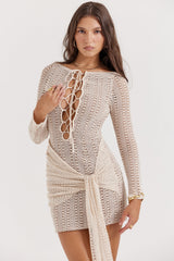 natural knit lace up dress