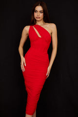 scarlet asymmetric cutout midi dress