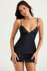 navy satin slip dress