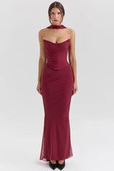 Cabernet Fluted Hem Mesh Maxi Skirt
