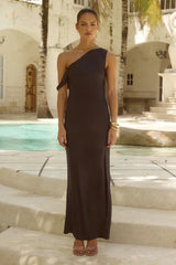 Gia Asymmetrical One Shoulder Satin Maxi Dress