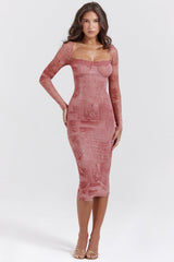 pink print corset dress