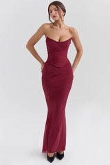 Cabernet Fluted Hem Mesh Maxi Skirt
