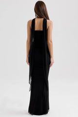 Black Mesh Maxi Skirt With Fluted Hem