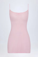 Pointelle Ruched A-Line Mini Dress in Baby Pink