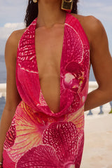 LEXIE LOW PLUNGE HALTER MAXI DRESS - ISABEL PINK
