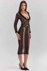 black plunge midi dress - sale