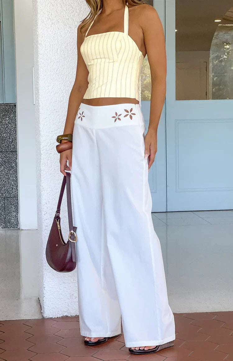 Alamara White Floral Detail Wide Leg Pants - PRE ORDER