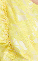 Alfreda Midi Dress One Shoulder Ruffle Detail Brailey Jacquard Dress in Yellow