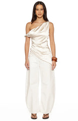 Celine Cream Satin Asymmetric Top