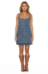 Demi Denim Pearl Detail Mini Dress