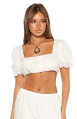 Hart White Broderie Trim Crop Top