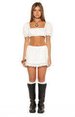 Hart White Broderie Trim Crop Top