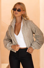Lee Beige Plaid Funnel Neck Jacket - PRE ORDER