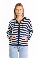 Mollie Navy Stripe Knit Zip Sweater