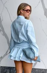 Nicolaini Light Blue Long Sleeve Mini Shirt Dress