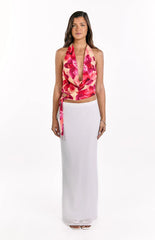 Ostara Yellow Orchid Cowl Neck Tie Top