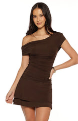 Yolanda Brown Off Shoulder Mini Dress
