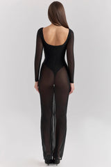 Black Mesh Maxi Dress With Bodysuit
