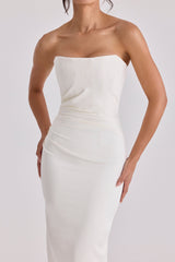 ivory satin strapless bridal gown