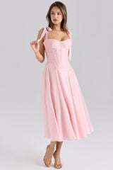 pink chiffon tie strap midi dress
