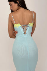 Ocean Blue Contrast Lace Maxi Dress