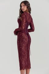 claret lace midi dress