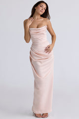 champagne satin strapless gown