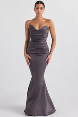shadow satin strapless gown