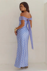 KADIE OFF SHOULDER MAXI DRESS - PERIWINKLE/LEMON POLKA