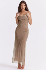 Cafe Au Lait Beaded Maxi Dress - Limited Edition