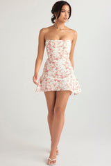 rose print draped corset dress