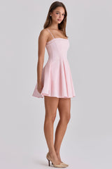 pink cotton flared mini sundress