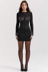 black crystallised corset dress