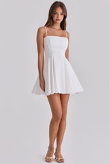 white cotton flared mini sundress