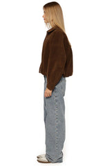 Brookie Brown Suedette Cuff Sleeve Bomber Jacket