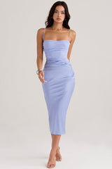 sky draped corset midi dress