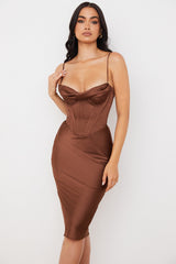 chocolate satin corset slip dress