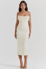 vintage cream embellished strapless dress