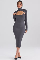 charcoal knit midi dress - sale