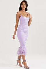 orchid satin midi dress