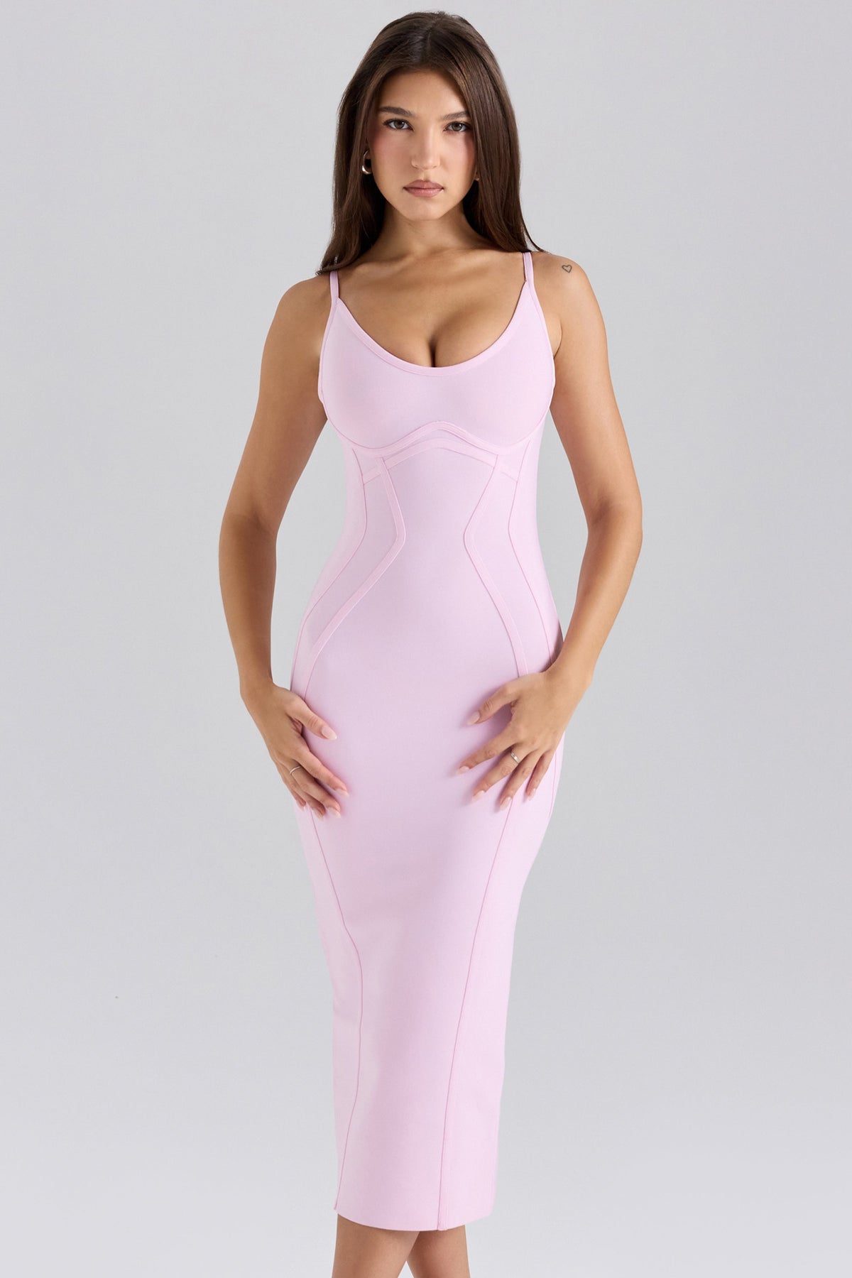 baby pink midi bandage dress