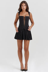 black pleated mini dress