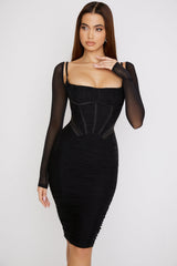 black gathered corset dress