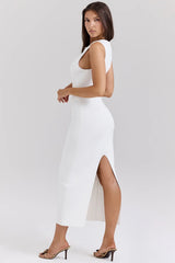 White Stretch Knit Maxi Dress