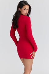red crepe keyhole silhouette mini dress
