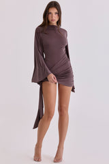 espresso brown slinky draped jersey playsuit