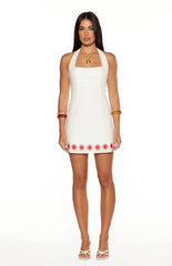 Haven White and Red Sun Halter Mini Dress